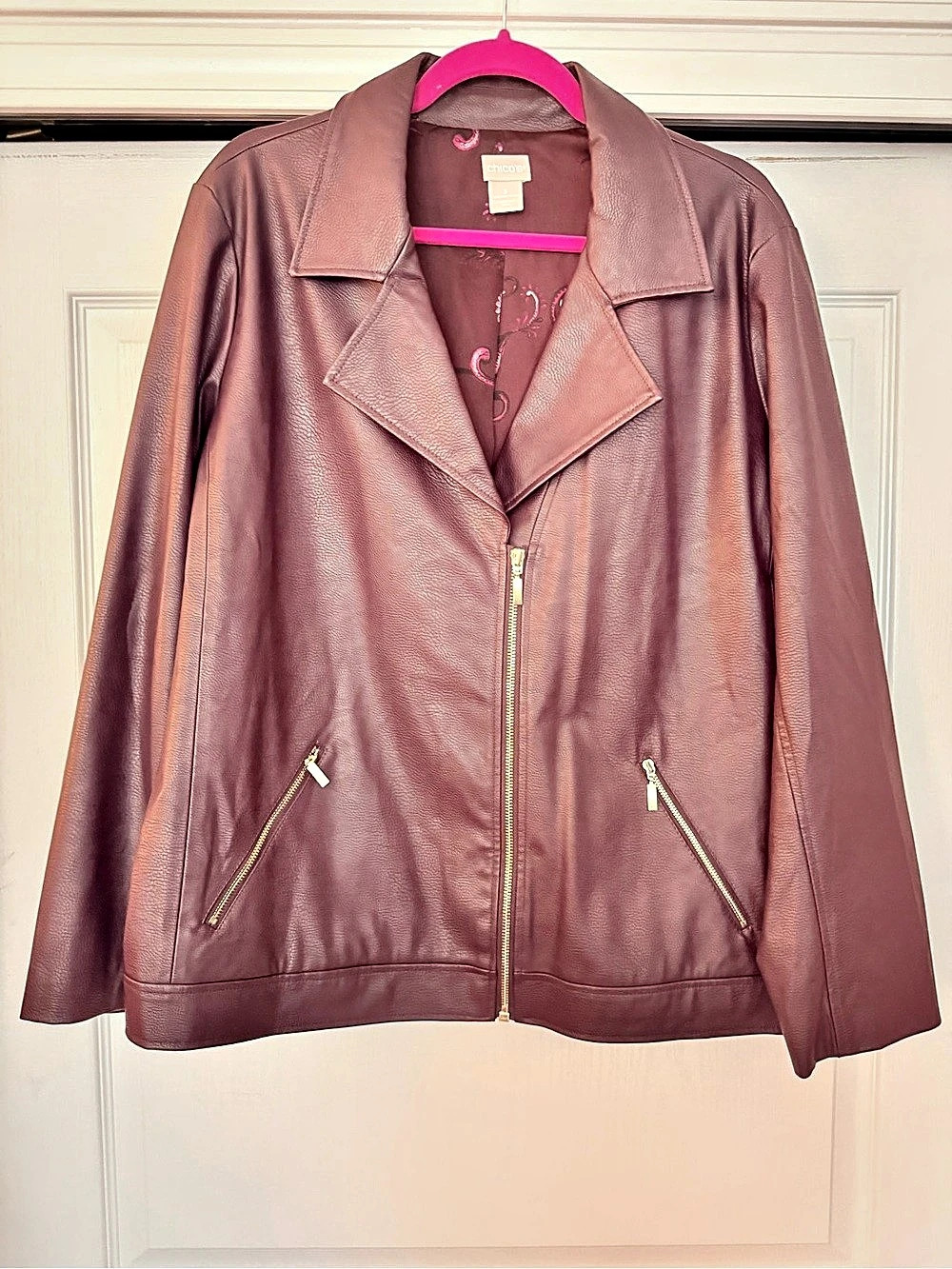 Like New Chico’s Vegan Leather Jacket Deep Burgundy